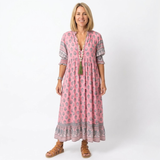Boho Midi-Jurk voor Dames met Bloemenprint, V-Hals en Lampionmouwen