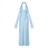 Polyester Avondmaxi-Jurk voor Dames met Diepe Halslijn en Open Rug