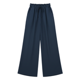 Casual wijde broek voor dames met elastische taille en decoratieve ceintuur