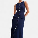 Ancienne Monde | Gebreide Maxi-Jurk met Knoopsluiting voor Dames – Mouwloze Zomerse Elegantie