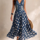 Adeline | Lange Denim Jurk met Stippen