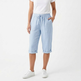 Short van katoen en linnen met elastische taille en zakken voor dames