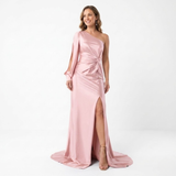 Asymmetrische Avondmaxi-Jurk met Lange Mouw, Split en Open Rug voor Dames