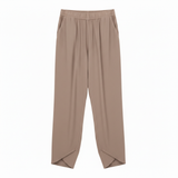 Hoog getailleerde enkellange wijde broek in linnenmix met elastische taille voor dames