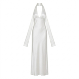 Polyester Avondmaxi-Jurk voor Dames met Diepe Halslijn en Open Rug