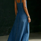 Vera | Lange denim jurk met knoopsluiting
