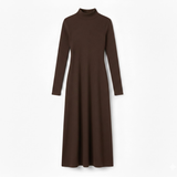 Getailleerde Maxi-Jurk met Lange Mouw en Hoge Col