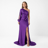 Asymmetrische Avondmaxi-Jurk met Lange Mouw, Split en Open Rug voor Dames
