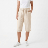 Short van katoen en linnen met elastische taille en zakken voor dames