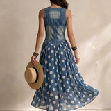 Adeline | Lange Denim Jurk met Stippen