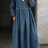 Melissa | Denim jurk met ronde hals en lange mouwen