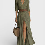 Amélia — Elegante Maxi-Jurk met Kraag