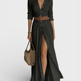 Amélia — Elegante Maxi-Jurk met Kraag