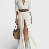Amélia — Elegante Maxi-Jurk met Kraag