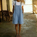 Clara | Korte lichtblauwe denim tuinbroek met vintage wassing
