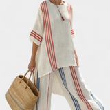 Ludovica – Geraffineerde Meerkleurige Gestreepte Top en Mediterrane Broek