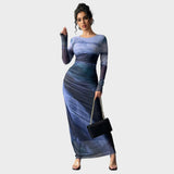 Amélia - Getailleerde maxi-jurk met lange mouwen