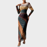 Amélia - Getailleerde maxi-jurk met lange mouwen