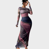 Amélia - Getailleerde maxi-jurk met lange mouwen