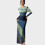 Amélia - Getailleerde maxi-jurk met lange mouwen