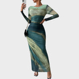 Amélia - Getailleerde maxi-jurk met lange mouwen