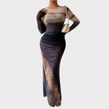 Amélia - Getailleerde maxi-jurk met lange mouwen