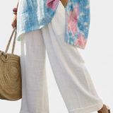 Valentina – Comfortabele Essentiële Linnen Top en Bamboegestreepte Broek