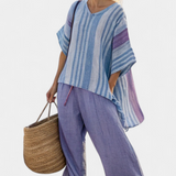 Carlotta – Elegante Lavendel en Hemelsblauwe Top en Linnen Broek