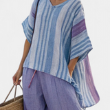 Carlotta – Elegante Lavendel en Hemelsblauwe Top en Linnen Broek