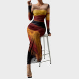 Amélia - Getailleerde maxi-jurk met lange mouwen