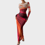 Amélia - Getailleerde maxi-jurk met lange mouwen