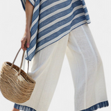 Ornella – Geraffineerde Blauw Gestreepte Top en Broek met Zoomdetail