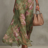 Serena | Groene Bloemen Maxi-jurk met Overslag Halslijn
