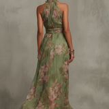 Serena | Groene Bloemen Maxi-jurk met Overslag Halslijn