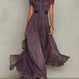 Marie - Chiffon Maxi-jurk met Paarse Keyhole-halslijn