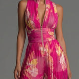 Leabella | Fuchsia Bloemen Jumpsuit met Plooien