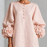 Marnie | Bloemen Midi-jurk met Knopen