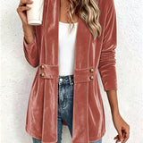 Sienna | Roestbruine Fluwelen Cardigan met Knoopbandje