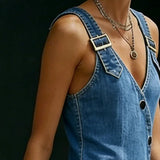 Vera | Lange denim jurk met knoopsluiting