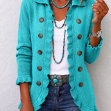 Silvana | Turquoise Ribgebreid Jasje met Ruches
