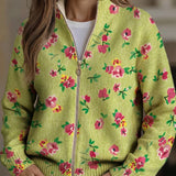 Constance | Vest met Rits, Roze en Limoengroene Bloemen