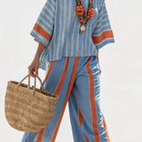 Valeria – Geraffineerde Terracotta Gestreepte Top en Linnen Broek