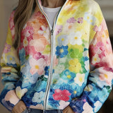 Augusta™ | Vest met Rits, Aquarel Bloemen Ombre