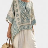 Annalisa – Comfortabele Blouse met Print en Witte Wijde Broek