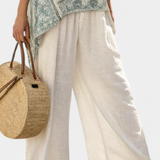 Annalisa – Comfortabele Blouse met Print en Witte Wijde Broek
