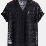 David | Transparant Gehaakt T-Shirt met Etnische Print