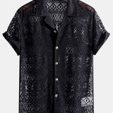 David | Transparant Gehaakt T-Shirt met Etnische Print