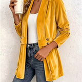 Maeve | Mosterdgele Fluwelen Cardigan met Knoopbandje