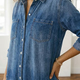 Diana | Vintage gewassen katoenen denim tuinbroek met knoopsluiting