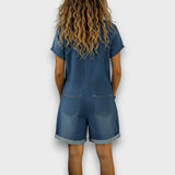 Joan | Korte vintage katoenen denim tuinbroek